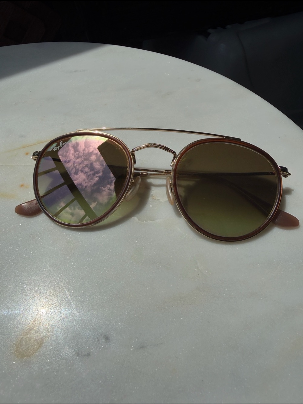 Ray-Ban Gold Frame Sunglasses with Rose-pink Gradient Lenses
